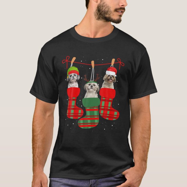 T-shirt Chien Chih Tzu Chaussettes de Noël Funny Noël Pyja (Devant)