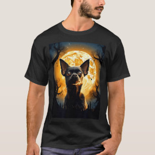T-shirt Chien Chihuahua Lune Silhouette Halloween Drôle Mé