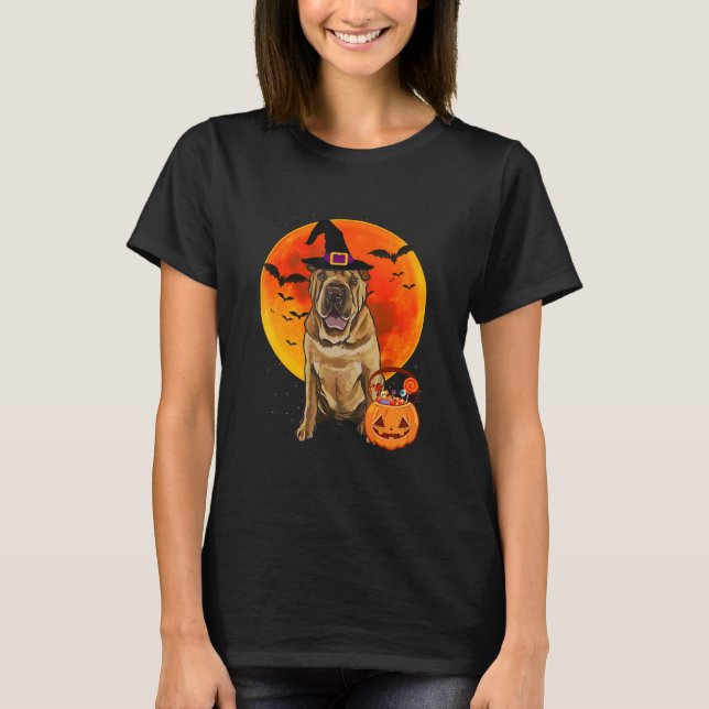 T-shirt Chien chinois Shar Pei Halloween Jack-o'-lantern P (Devant)