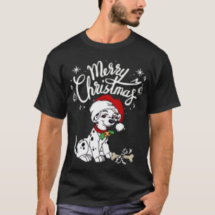 T-shirt Chien chiot dalmate avec un chapeau de Père Noël d