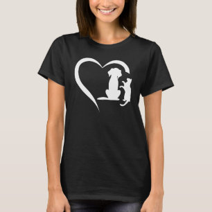 T-shirt Chien Chiot et Bébé Chat Coeur Animal Chien & Chat