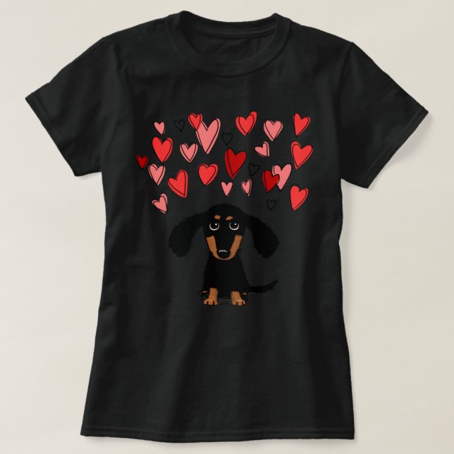 T-shirt Chien chiot mignon avec Coeurs de Saint Valentin C (Design devant)