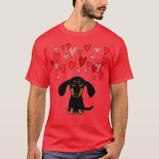 T-shirt Chien chiot mignon Dachshund avec Coeurs de Saint