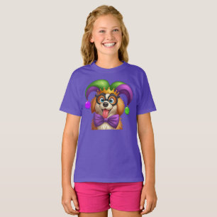 T-shirt Chien chiot mignon Mardi Gras en casquette jester