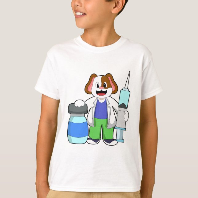 T-shirt Chien comme docteur avec seringue (Devant)