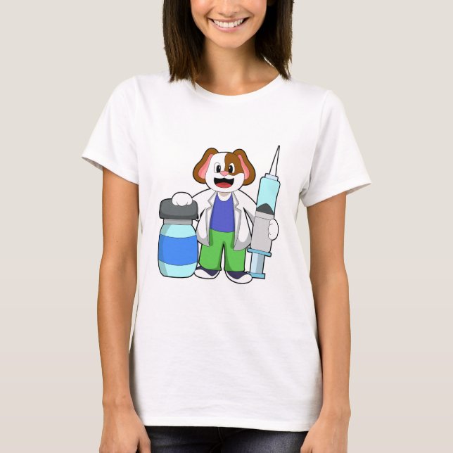 T-shirt Chien comme docteur avec seringue (Devant)