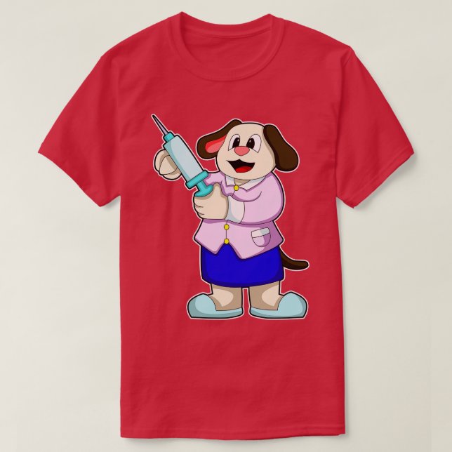 T-shirt Chien comme docteur avec seringue 1 (Design devant)