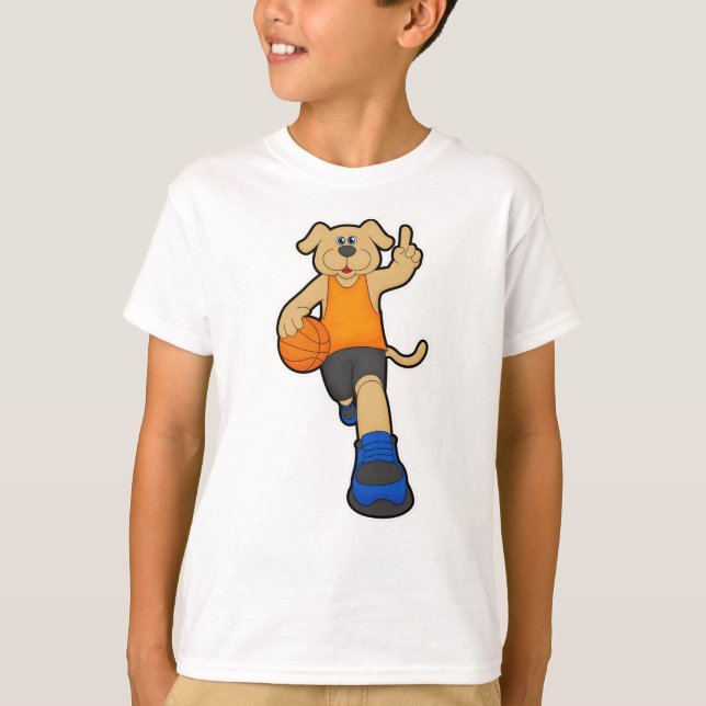 T-shirt Chien comme joueur de basket-ball avec basket-ball (Devant)