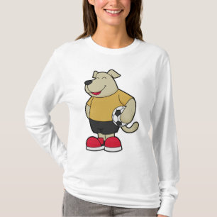 T-shirt Chien comme joueur de football avec balle de footb