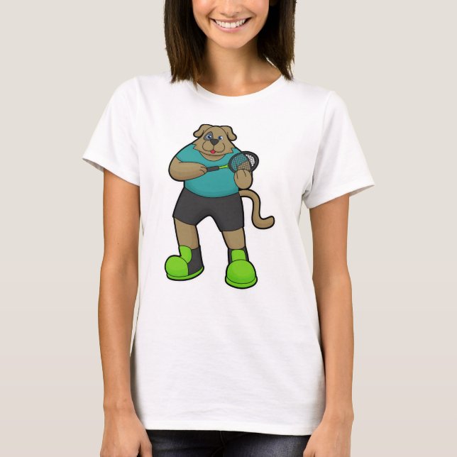 T-shirt Chien comme joueur de tennis avec raquette de tenn (Devant)
