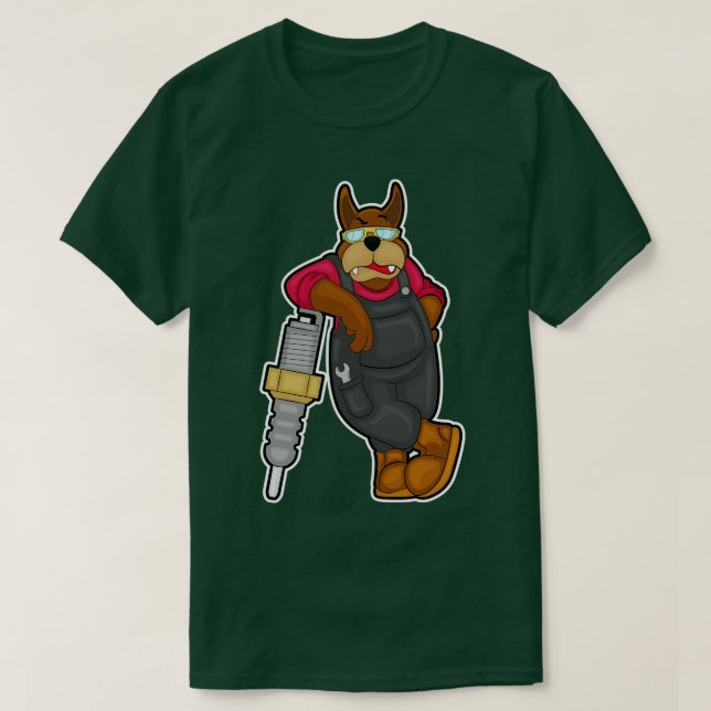 T-shirt Chien comme mécanicien avec bougie (Design devant)