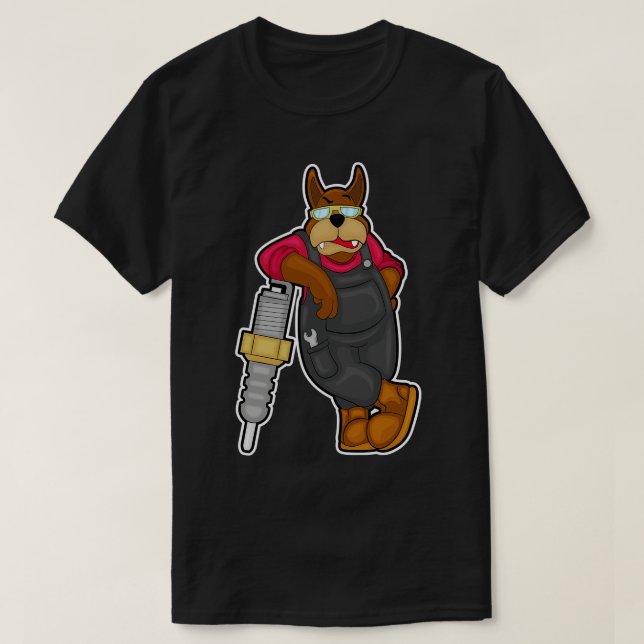 T-shirt Chien comme mécanicien avec bougie (Design devant)