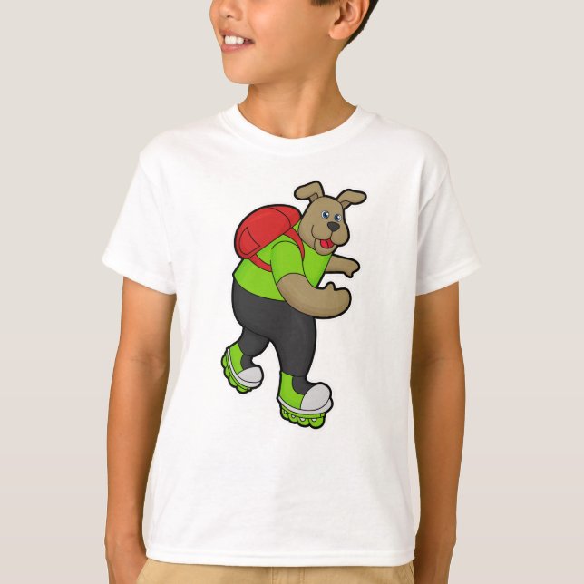 T-shirt Chien comme patineur avec Patins en ligne et sac à (Devant)