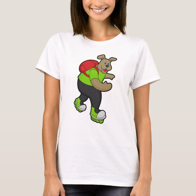 T-shirt Chien comme patineur avec Patins en ligne et sac à (Devant)