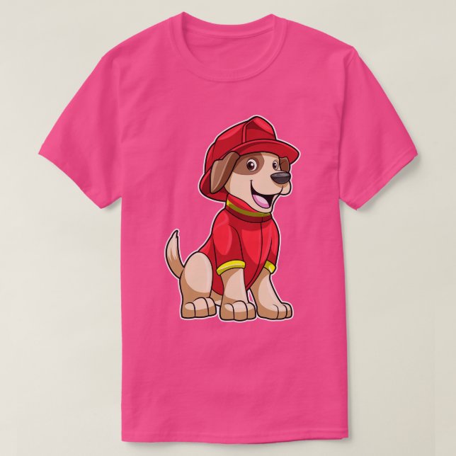 T-shirt Chien comme pompier avec casque d'incendie (Design devant)
