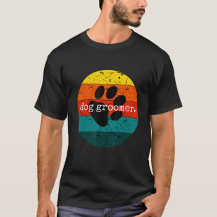 T-shirt Chien cool Groomer Canine Paw Retro Sunset Stripes