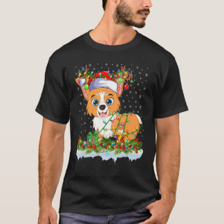 T-shirt Chien Corgi Gallois Noël Lumières Santa Renne