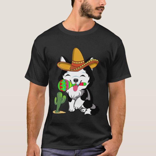 T-shirt Chien Cute Husky Cinco de Mayo 5 mai Célébration (Devant)