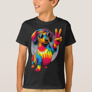 T-shirt Chien Dachshund Weiner Tie Dye Signe de Paix