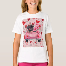 T-shirt Chien dans une voiture avec le coeur