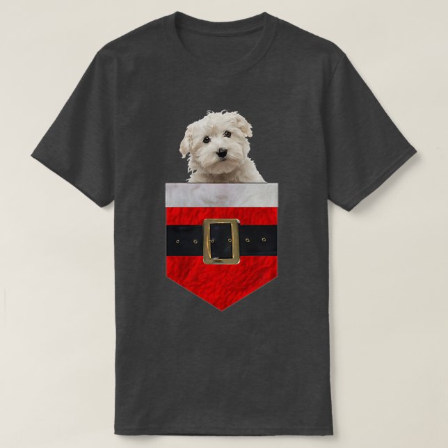 T-shirt Chien dans votre poche Père Noël Maltais  (Design devant)