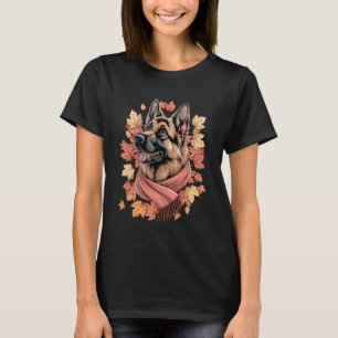 T-shirt Chien de berger allemand Écharpe d'automne Feuille