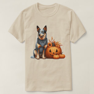 T-shirt Chien de berger australien à côté d'une citrouille