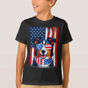 T-shirt Chien de berger de la frontière du drapeau américa