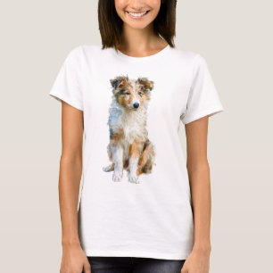 T-shirt Chien de Berger des Shetland Aquarelle Chiot Femme