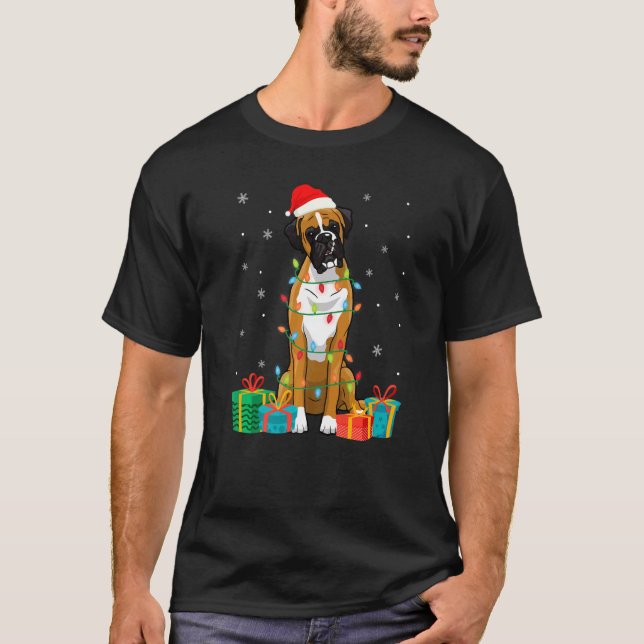 T-shirt Chien de boîte Noël Lumières Arbre de Noël Chien C (Devant)