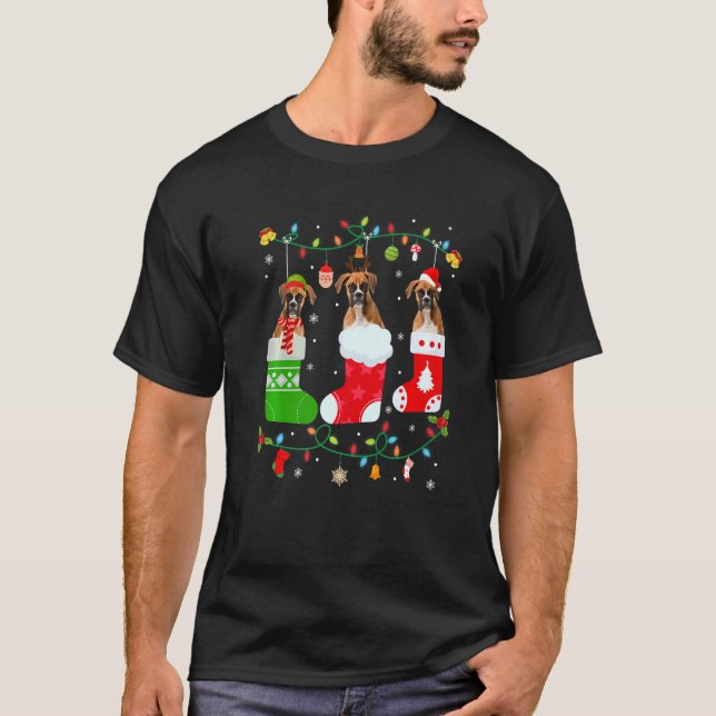 T-shirt Chien de boîte Trois Chaussettes de Noël Chandail  (Devant)