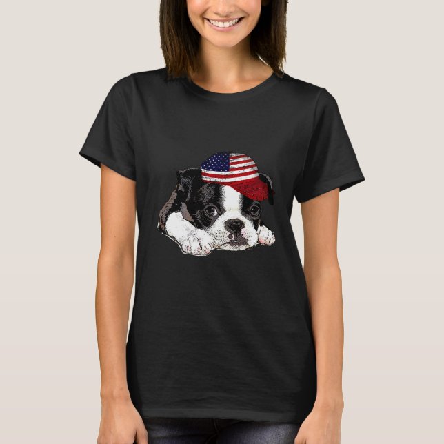 T-shirt Chien de Boston Terrier avec le drapeau américain  (Devant)