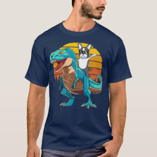 T-shirt Chien de Boston Terrier équitation Dinosaur T Rex 