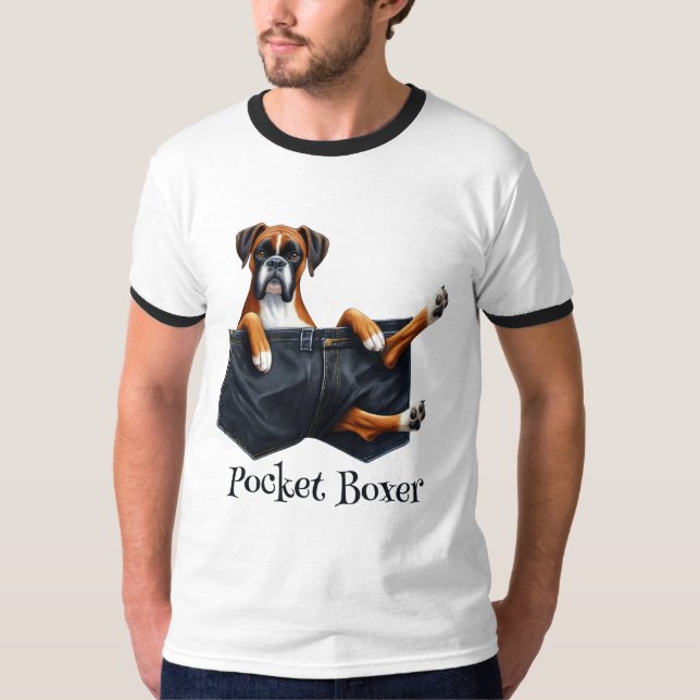 T-shirt Chien De Boxe Dans Une Poche (Devant)