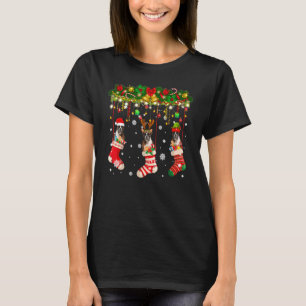 T-shirt Chien De Boxe En Sock Xmas Reindeer Père Noël Elf 