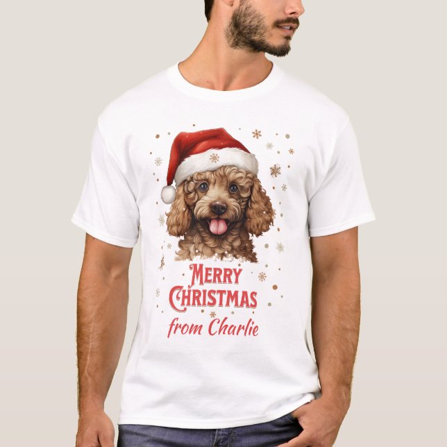 T-shirt Chien de caniche customisé Père Noël Joyeux Noël (Devant)