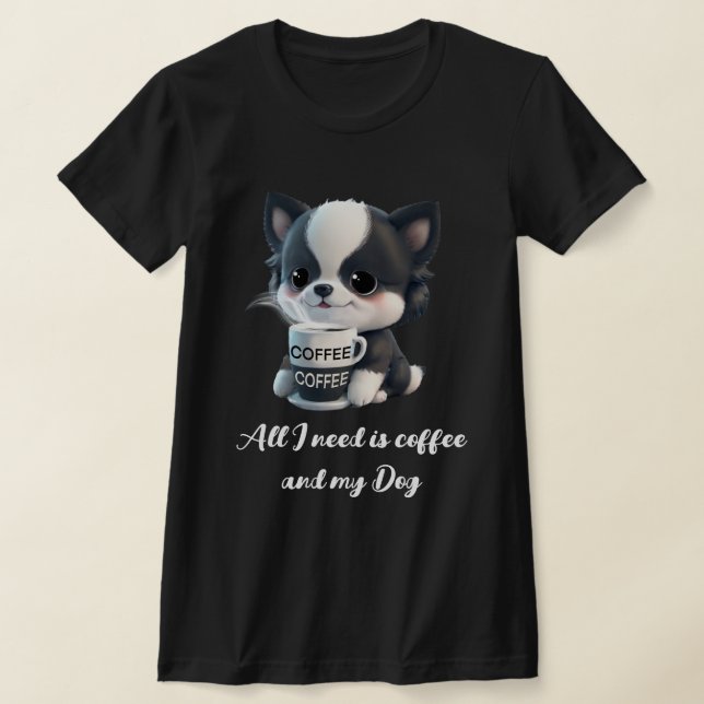 T-shirt Chien de chiot mignon graphique - J'aime le café (Poser)
