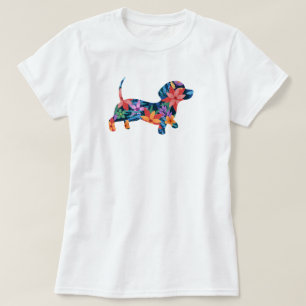 T-shirt Chien de Dachshund Floral