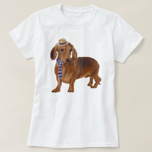 T-shirt Chien de Debonair Dachshund peint à la main (Design devant)