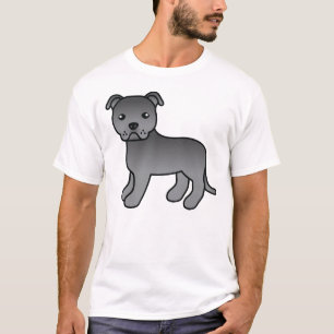 T-shirt Chien de dessin animé bleu Staffordshire Bull Terr