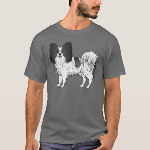 T-shirt Chien de dessin animé heureux Papillon noir et bla