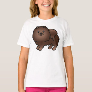 T-shirt Chien de dessin animé mignon Pomeranian Brun
