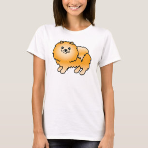 T-shirt Chien de dessin animé mignon Pomeranian orange