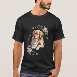 T-shirt Chien de Fleur de Chat Floral Amateur de Vétérinai