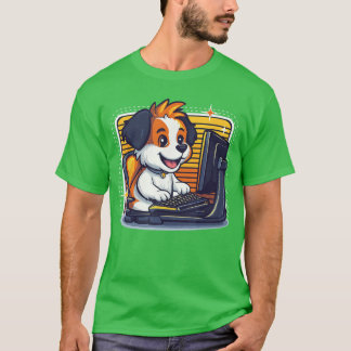 T-shirt Chien de joueur jouant aux jeux vidéo Manette Casq