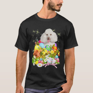 T-shirt Chien de lapin de caniche blanc avec oeufs de Pâqu