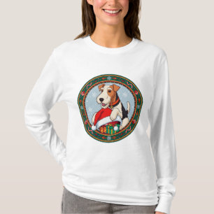 T-shirt Chien de Noël adorable avec un chapeau de Père Noë