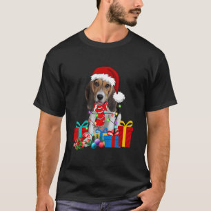 T-shirt Chien de Noël Beagle Jeu de Noël Lumières Santa Ha
