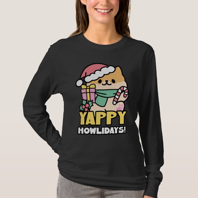 T-shirt Chien de Noël mignon - Yappy Howlidays (Devant)