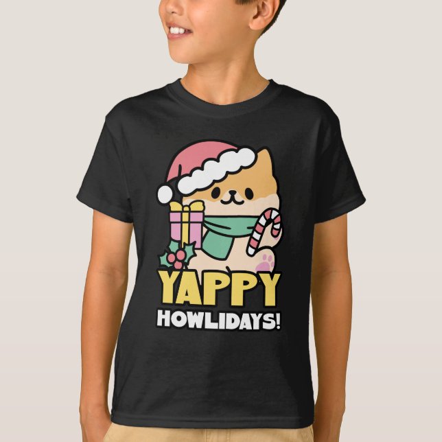 T-shirt Chien de Noël mignon - Yappy Howlidays (Devant)